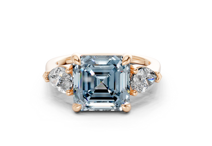 Vine Blue Diamond Three Stone Asscher Cut 1.8mm Engagement Ring