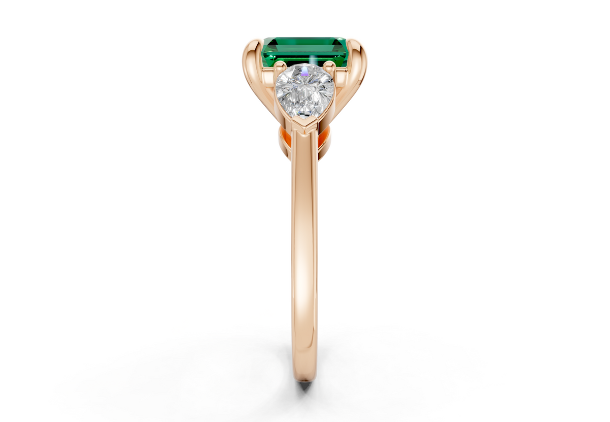 Vine Emerald Gemstone Three Stone Asscher Cut 1.8mm Engagement Ring