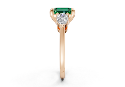 Vine Emerald Gemstone Three Stone Asscher Cut 1.8mm Engagement Ring