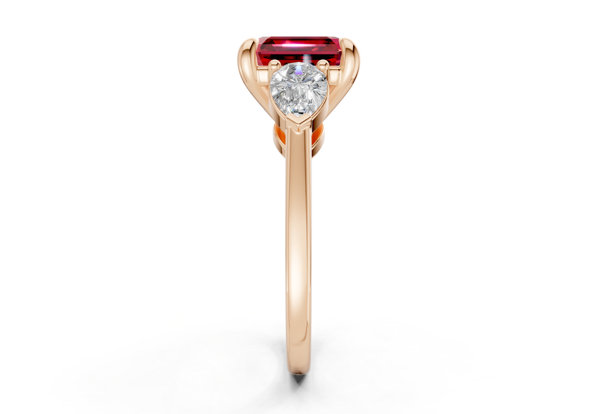 Vine Ruby Gemstone Three Stone Asscher Cut 1.8mm Engagement Ring