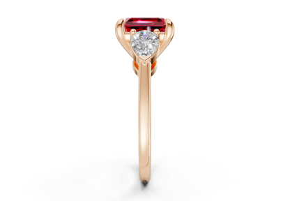 Vine Ruby Gemstone Three Stone Asscher Cut 1.8mm Engagement Ring