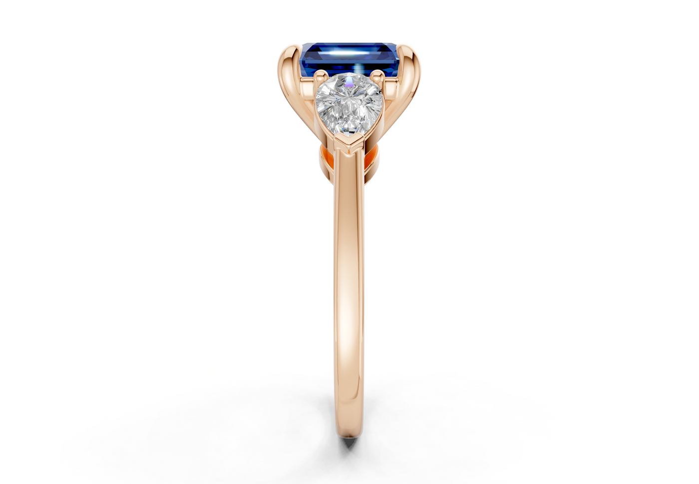 Vine Sapphire Gemstone Three Stone Asscher Cut 1.8mm Engagement Ring