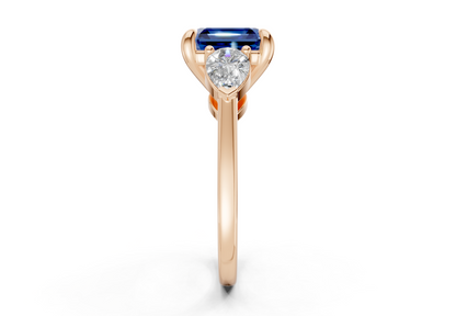 Vine Sapphire Gemstone Three Stone Asscher Cut 1.8mm Engagement Ring