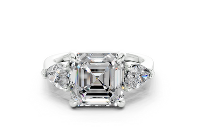 Vine Diamond Three Stone Asscher Cut 1.8mm Engagement Ring