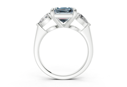 Vine Blue Diamond Three Stone Asscher Cut 1.8mm Engagement Ring