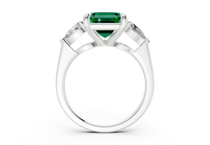 Vine Emerald Gemstone Three Stone Asscher Cut 1.8mm Engagement Ring