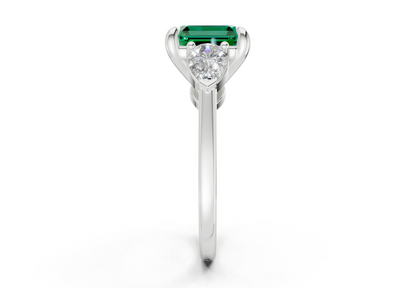 Vine Emerald Gemstone Three Stone Asscher Cut 1.8mm Engagement Ring