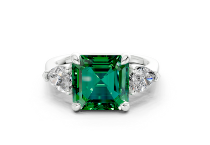 Vine Emerald Gemstone Three Stone Asscher Cut 1.8mm Engagement Ring