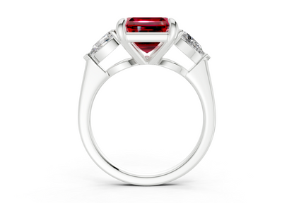 Vine Ruby Gemstone Three Stone Asscher Cut 1.8mm Engagement Ring