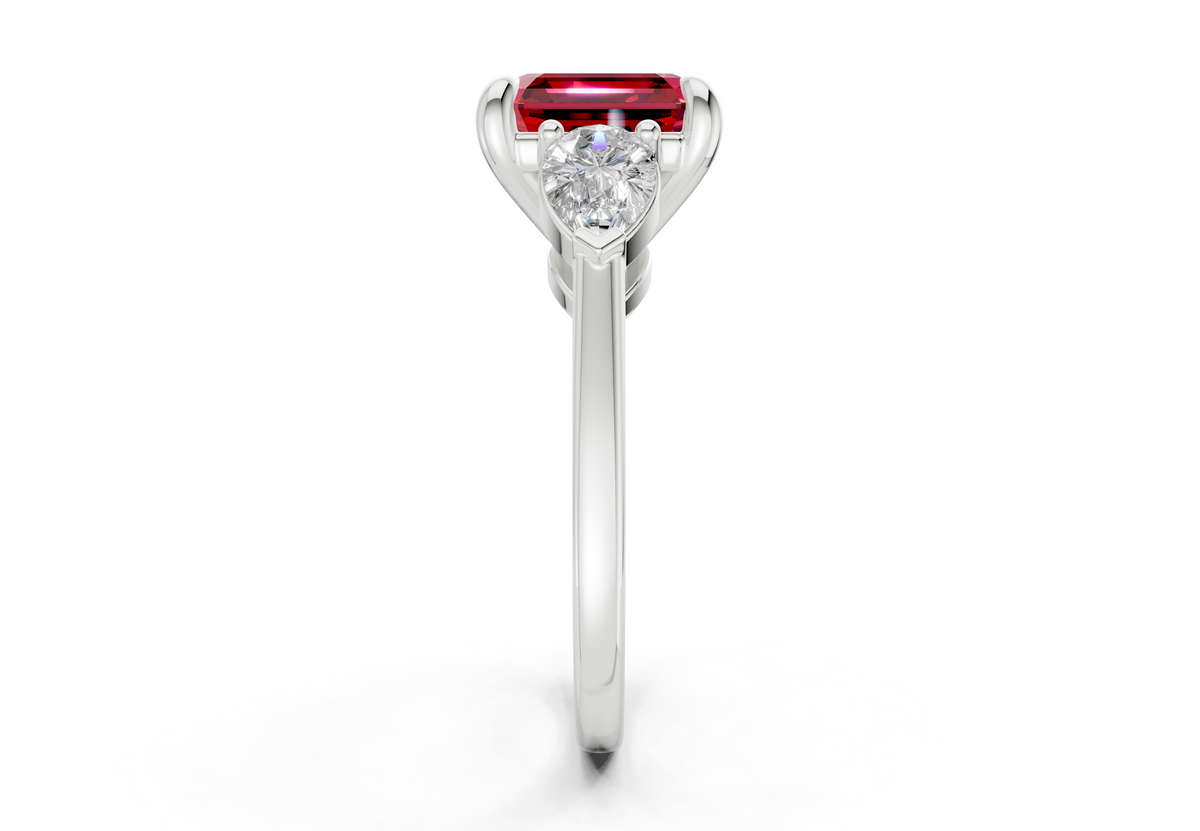 Vine Ruby Gemstone Three Stone Asscher Cut 1.8mm Engagement Ring
