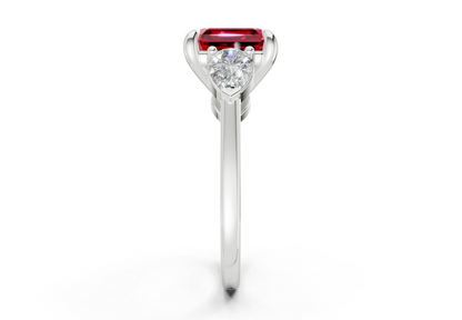 Vine Ruby Gemstone Three Stone Asscher Cut 1.8mm Engagement Ring
