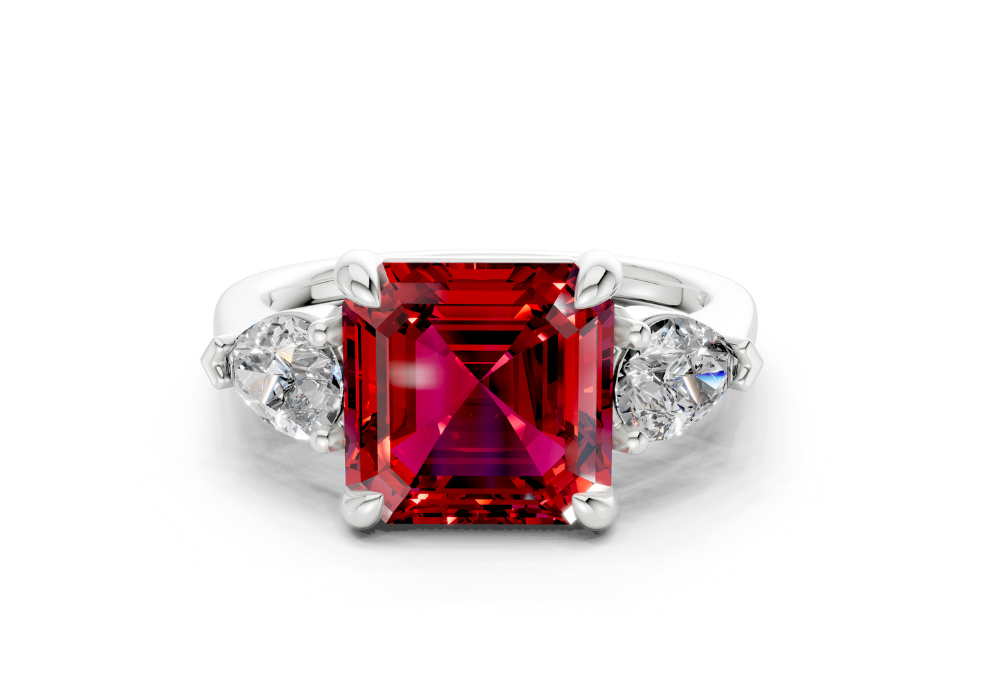 Vine Ruby Gemstone Three Stone Asscher Cut 1.8mm Engagement Ring