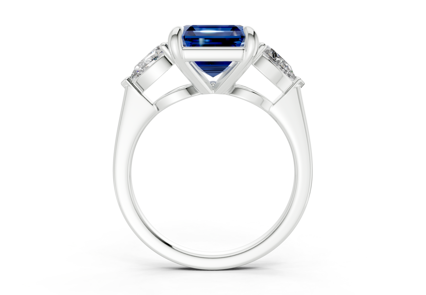 Vine Sapphire Gemstone Three Stone Asscher Cut 1.8mm Engagement Ring