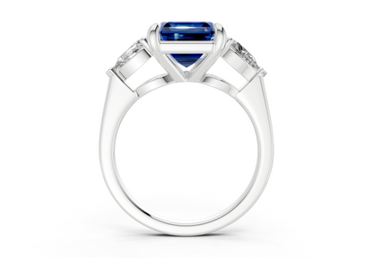Vine Sapphire Gemstone Three Stone Asscher Cut 1.8mm Engagement Ring