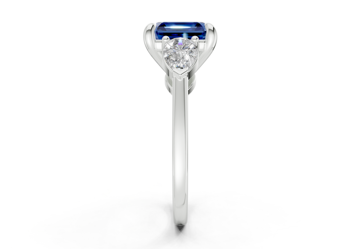Vine Sapphire Gemstone Three Stone Asscher Cut 1.8mm Engagement Ring