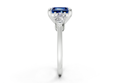 Vine Sapphire Gemstone Three Stone Asscher Cut 1.8mm Engagement Ring