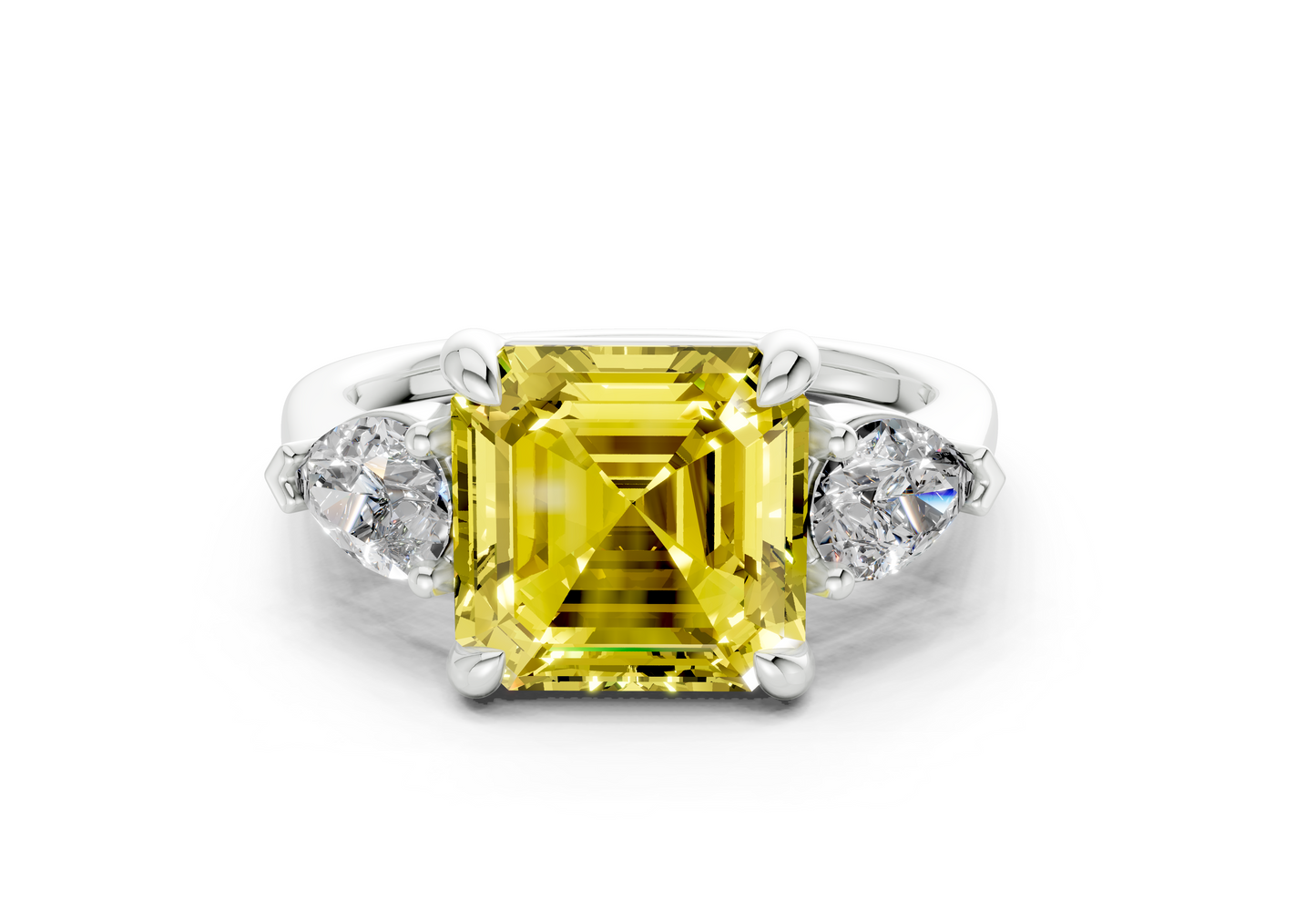 Vine Yellow Diamond Three Stone Asscher Cut 1.8mm Engagement Ring