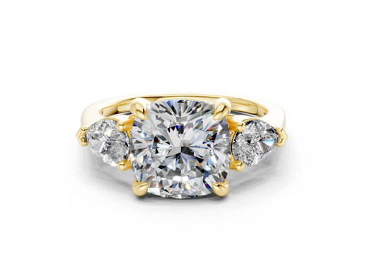Vine Diamond Three Stone Cushion Square Cut 1.8mm Engagement Ring
