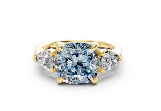 Vine Blue Diamond Three Stone Cushion Square Cut 1.8mm Engagement Ring