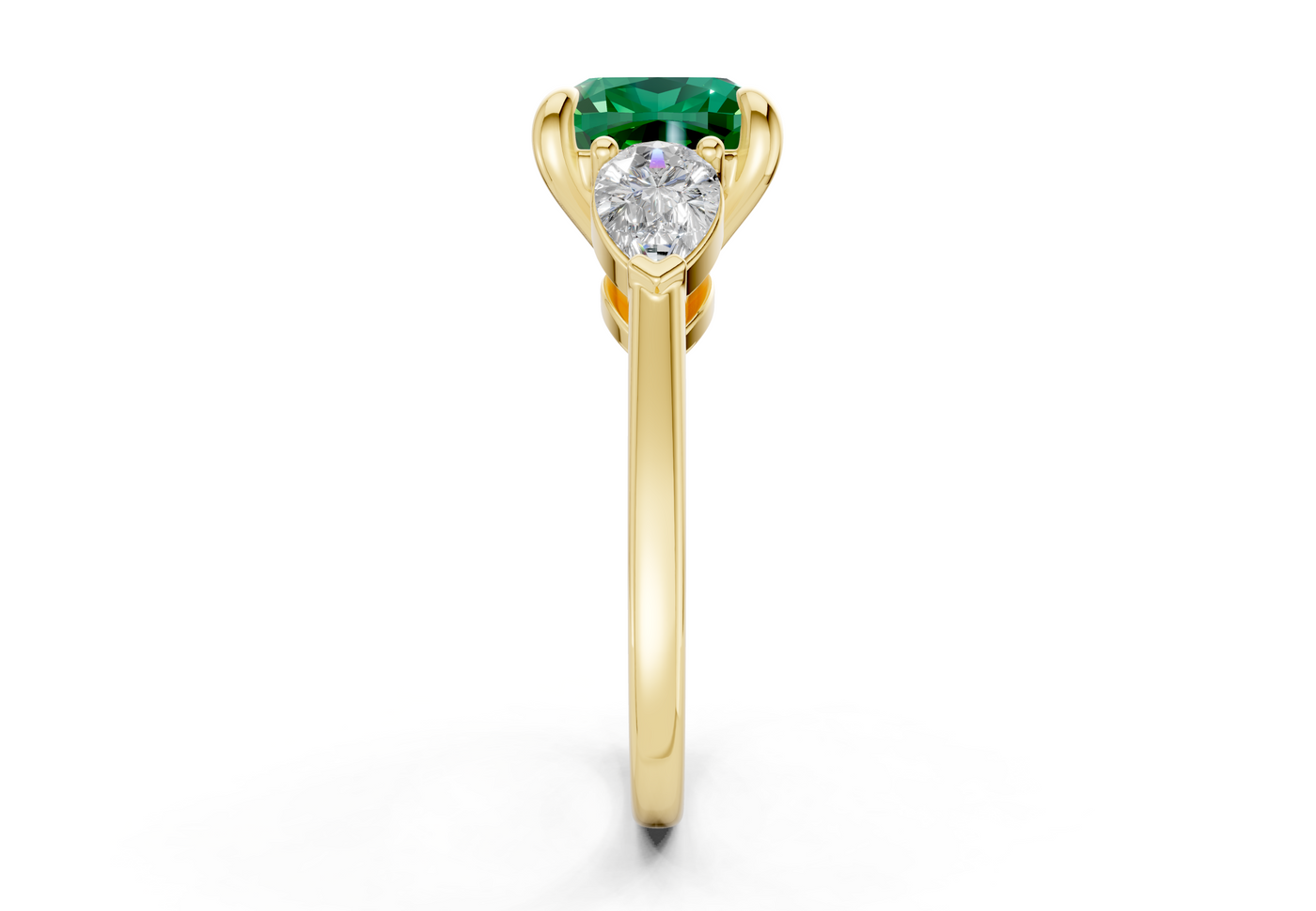 Vine Emerald Gemstone Three Stone Cushion Square Cut 1.8mm Engagement Ring