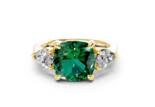 Vine Emerald Gemstone Three Stone Cushion Square Cut 1.8mm Engagement Ring