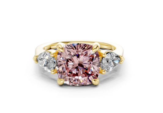 Vine Pink Diamond Three Stone Cushion Square Cut 1.8mm Engagement Ring