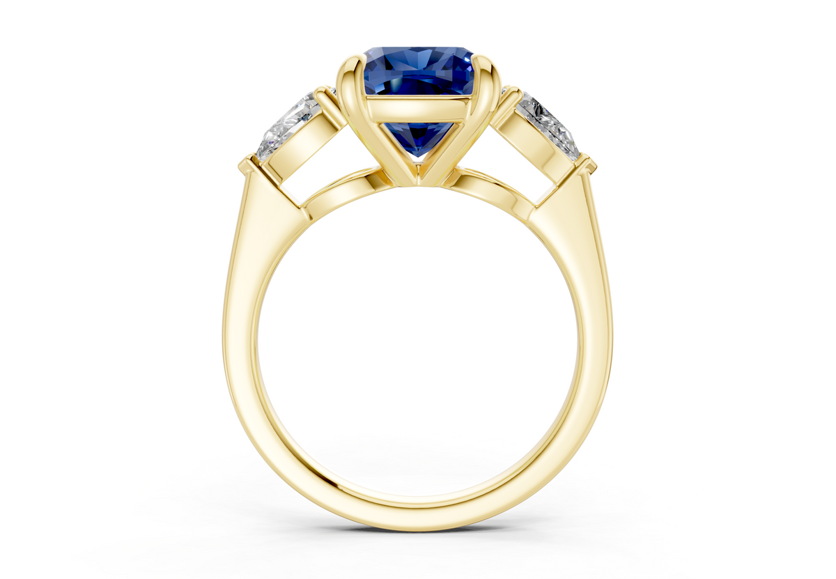 Vine Sapphire Gemstone Three Stone Cushion Square Cut 1.8mm Engagement Ring