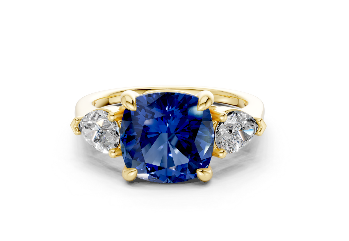 Vine Sapphire Gemstone Three Stone Cushion Square Cut 1.8mm Engagement Ring