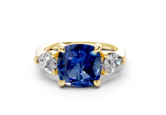 Vine Sapphire Gemstone Three Stone Cushion Square Cut 1.8mm Engagement Ring
