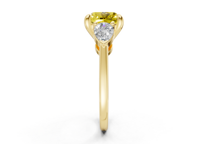 Vine Yellow Diamond Three Stone Cushion Square Cut 1.8mm Engagement Ring