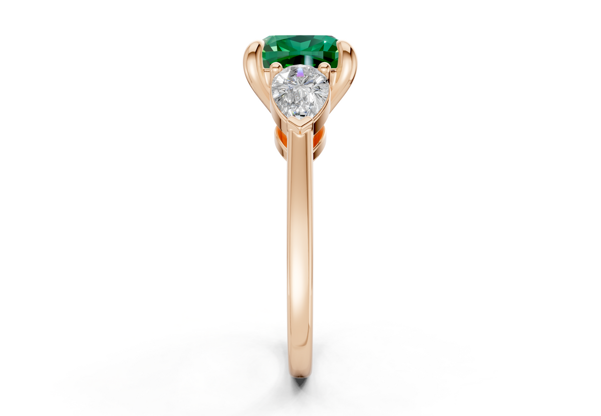 Vine Emerald Gemstone Three Stone Cushion Square Cut 1.8mm Engagement Ring