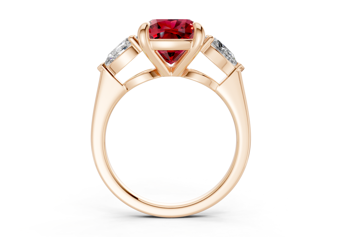 Vine Ruby Gemstone Three Stone Cushion Square Cut 1.8mm Engagement Ring