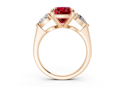 Vine Ruby Gemstone Three Stone Cushion Square Cut 1.8mm Engagement Ring