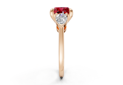 Vine Ruby Gemstone Three Stone Cushion Square Cut 1.8mm Engagement Ring