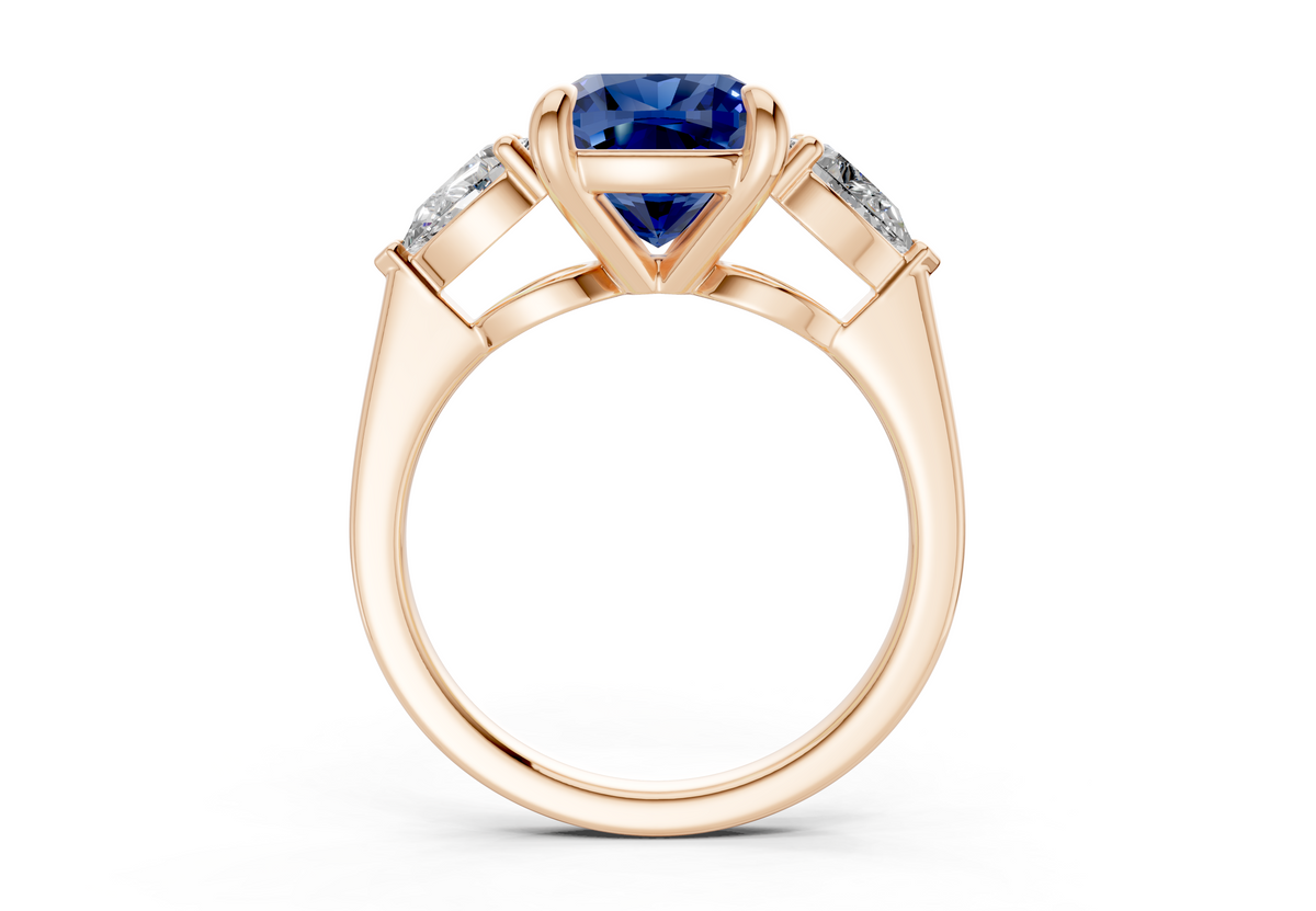 Vine Sapphire Gemstone Three Stone Cushion Square Cut 1.8mm Engagement Ring