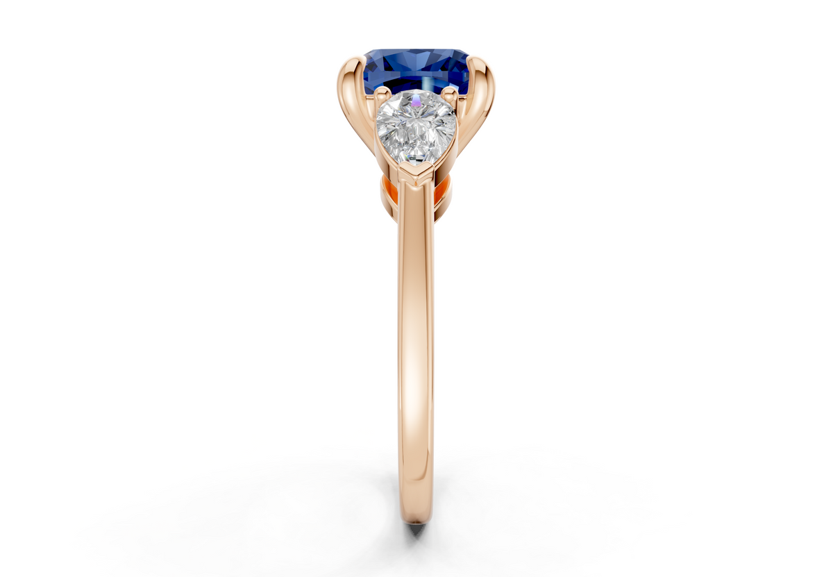 Vine Sapphire Gemstone Three Stone Cushion Square Cut 1.8mm Engagement Ring