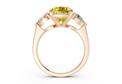 Vine Yellow Diamond Three Stone Cushion Square Cut 1.8mm Engagement Ring