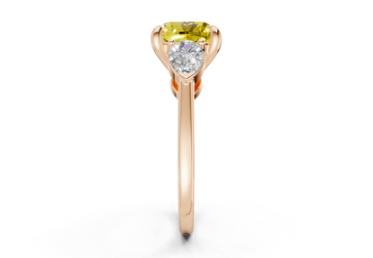 Vine Yellow Diamond Three Stone Cushion Square Cut 1.8mm Engagement Ring