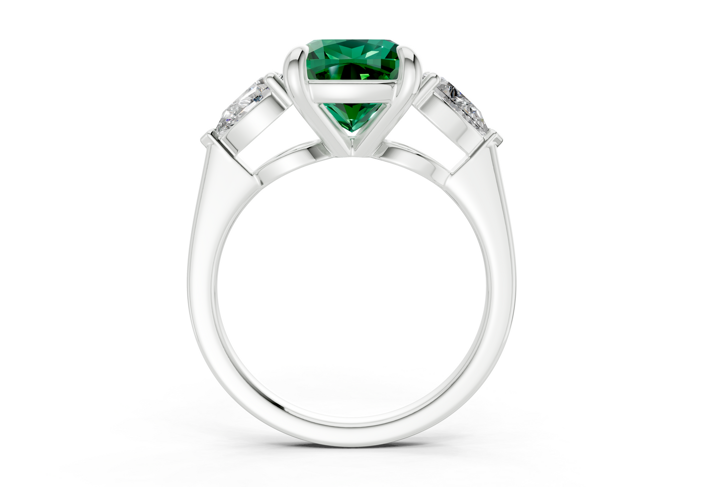 Vine Emerald Gemstone Three Stone Cushion Square Cut 1.8mm Engagement Ring