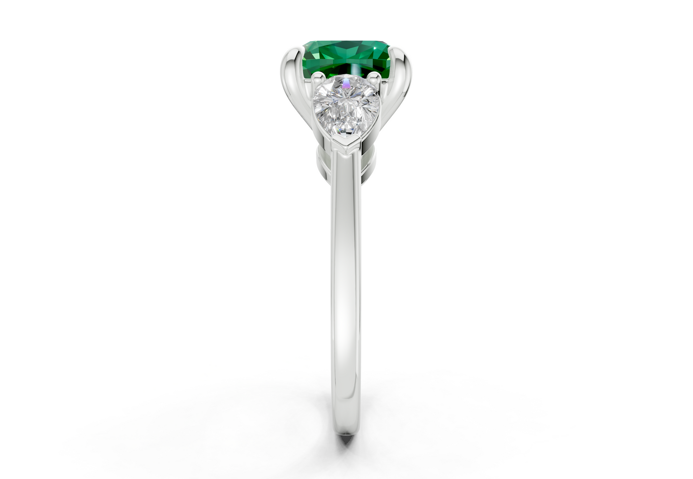Vine Emerald Gemstone Three Stone Cushion Square Cut 1.8mm Engagement Ring