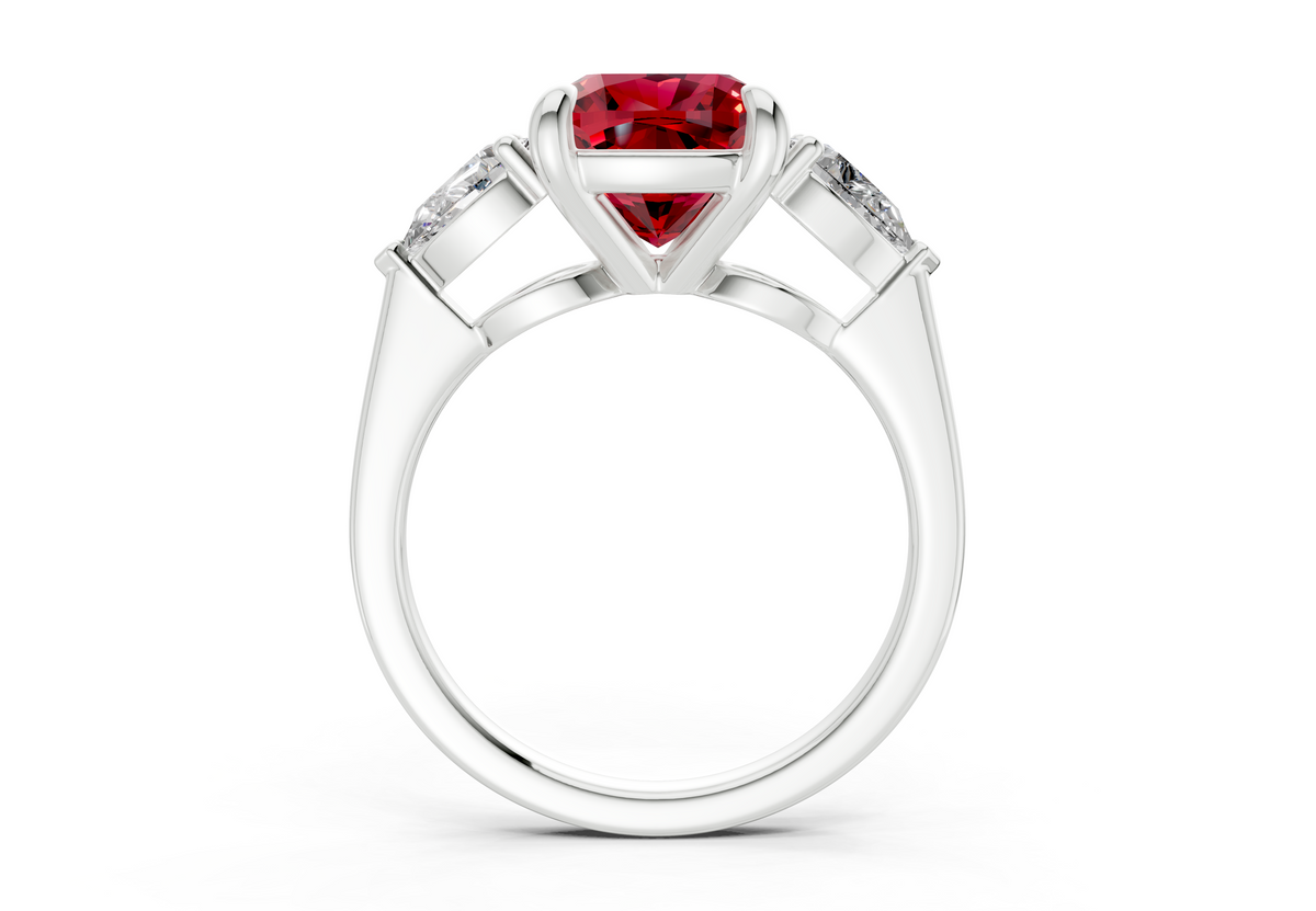 Vine Ruby Gemstone Three Stone Cushion Square Cut 1.8mm Engagement Ring