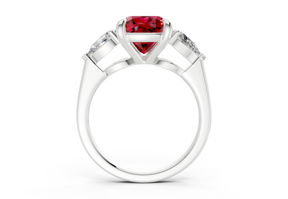 Vine Ruby Gemstone Three Stone Cushion Square Cut 1.8mm Engagement Ring