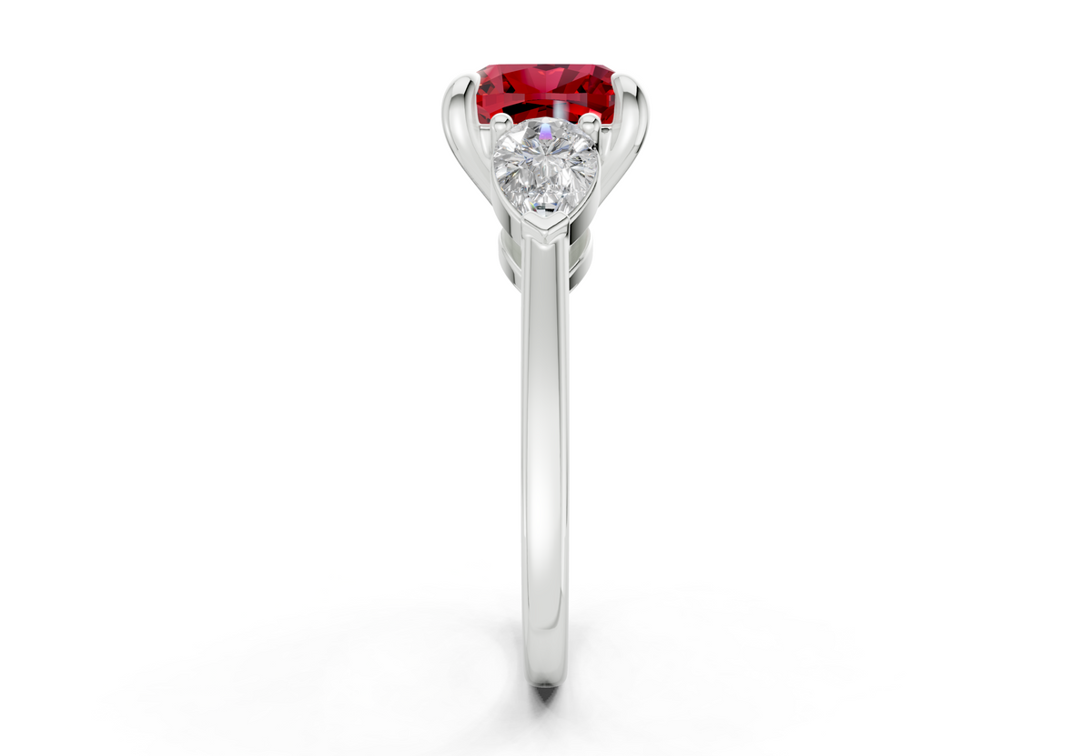 Vine Ruby Gemstone Three Stone Cushion Square Cut 1.8mm Engagement Ring