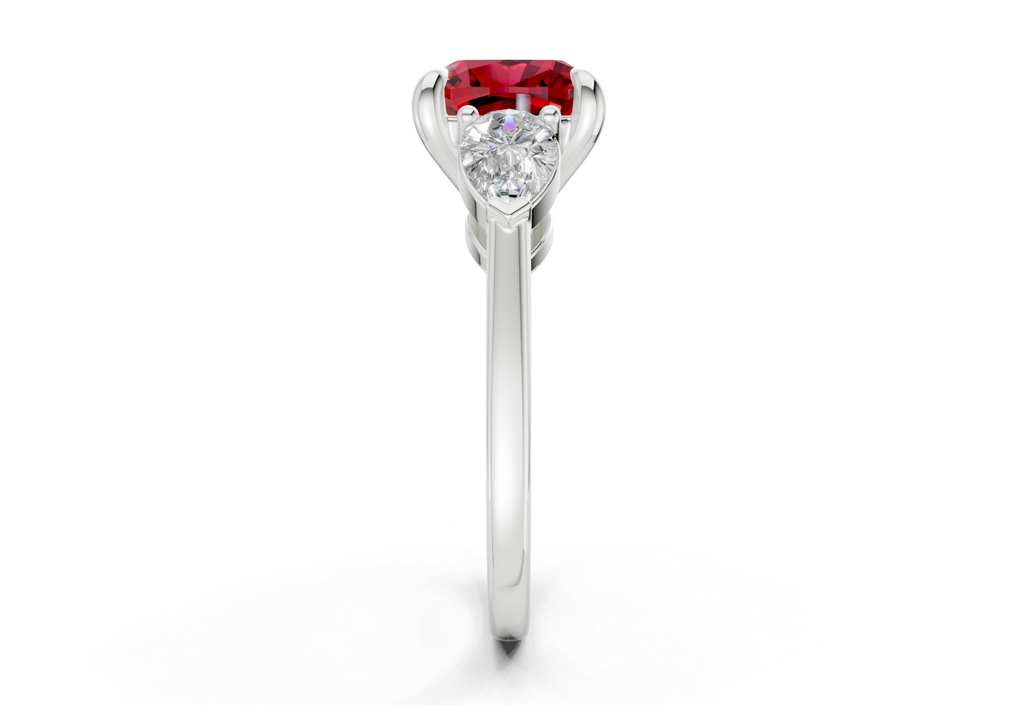 Vine Ruby Gemstone Three Stone Cushion Square Cut 1.8mm Engagement Ring