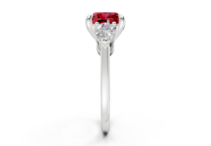 Vine Ruby Gemstone Three Stone Cushion Square Cut 1.8mm Engagement Ring