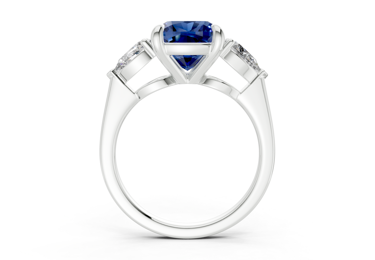 Vine Sapphire Gemstone Three Stone Cushion Square Cut 1.8mm Engagement Ring