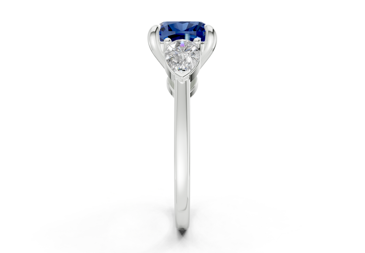 Vine Sapphire Gemstone Three Stone Cushion Square Cut 1.8mm Engagement Ring