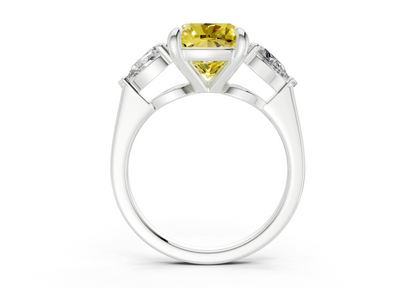 Vine Yellow Diamond Three Stone Cushion Square Cut 1.8mm Engagement Ring