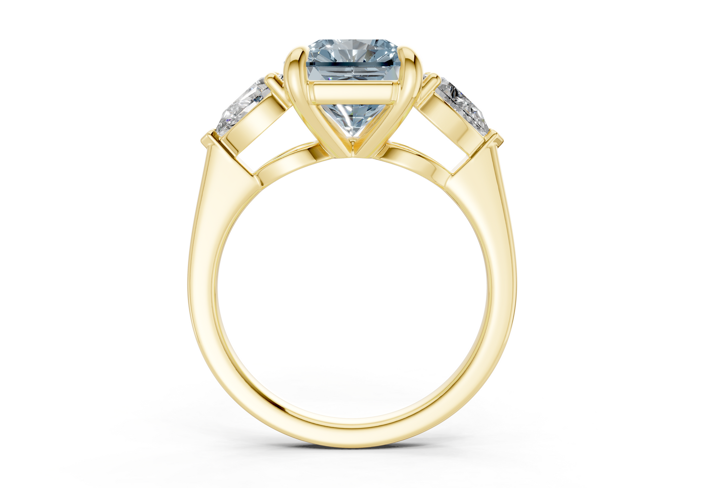 Vine Blue Diamond Three Stone Radiant Square Cut 1.8mm Engagement Ring