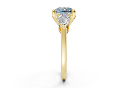 Vine Blue Diamond Three Stone Radiant Square Cut 1.8mm Engagement Ring